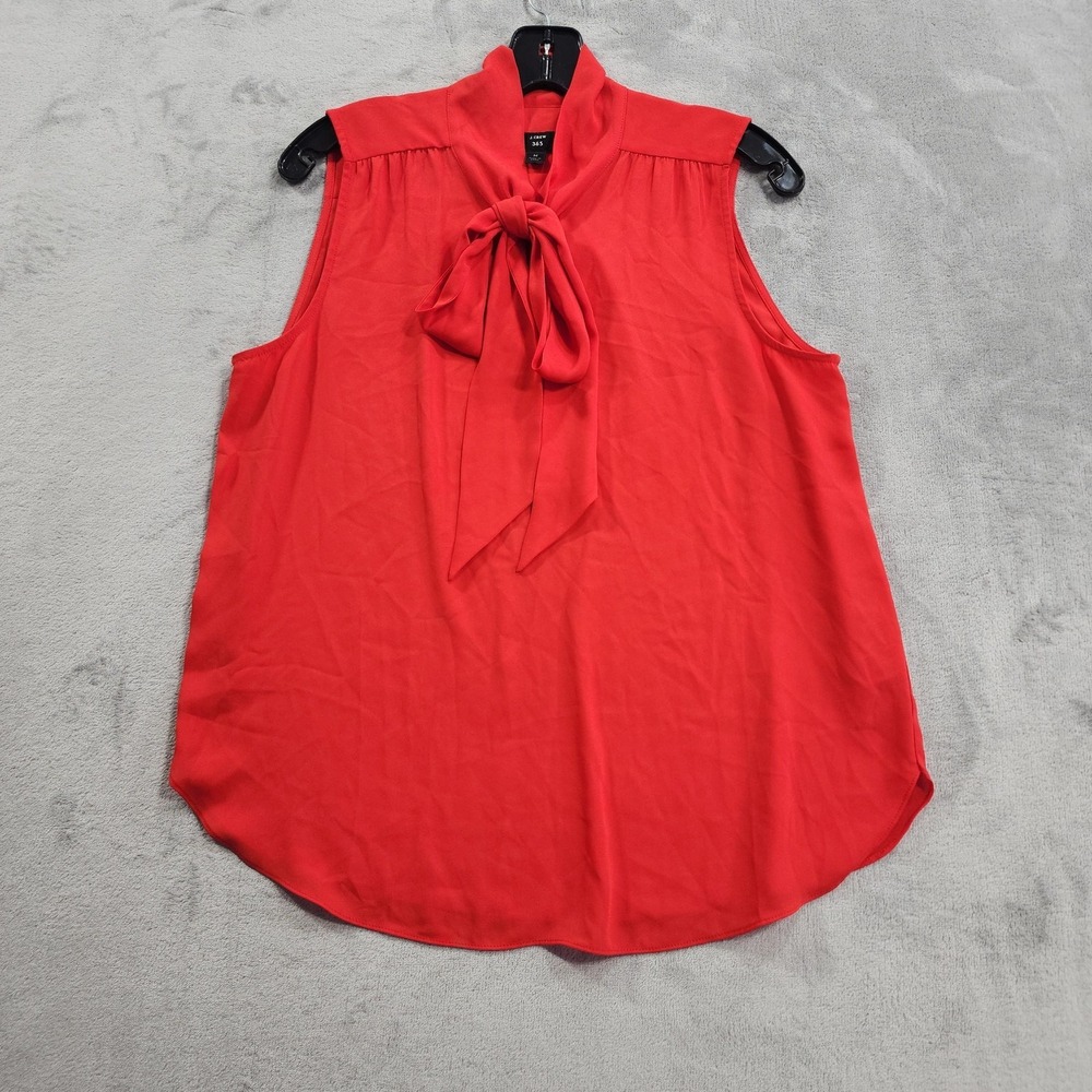 J.Crew 365 Top Womens M Red Drapey Tie Neck Bow Sleeveless High Neck Blouse Work